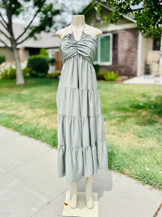 Olive Breeze Halter Maxi Dress
