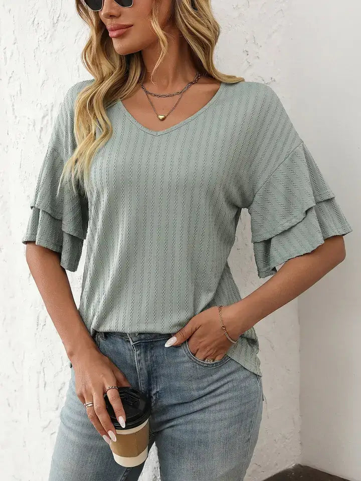 Sage Breeze Ruffle Top