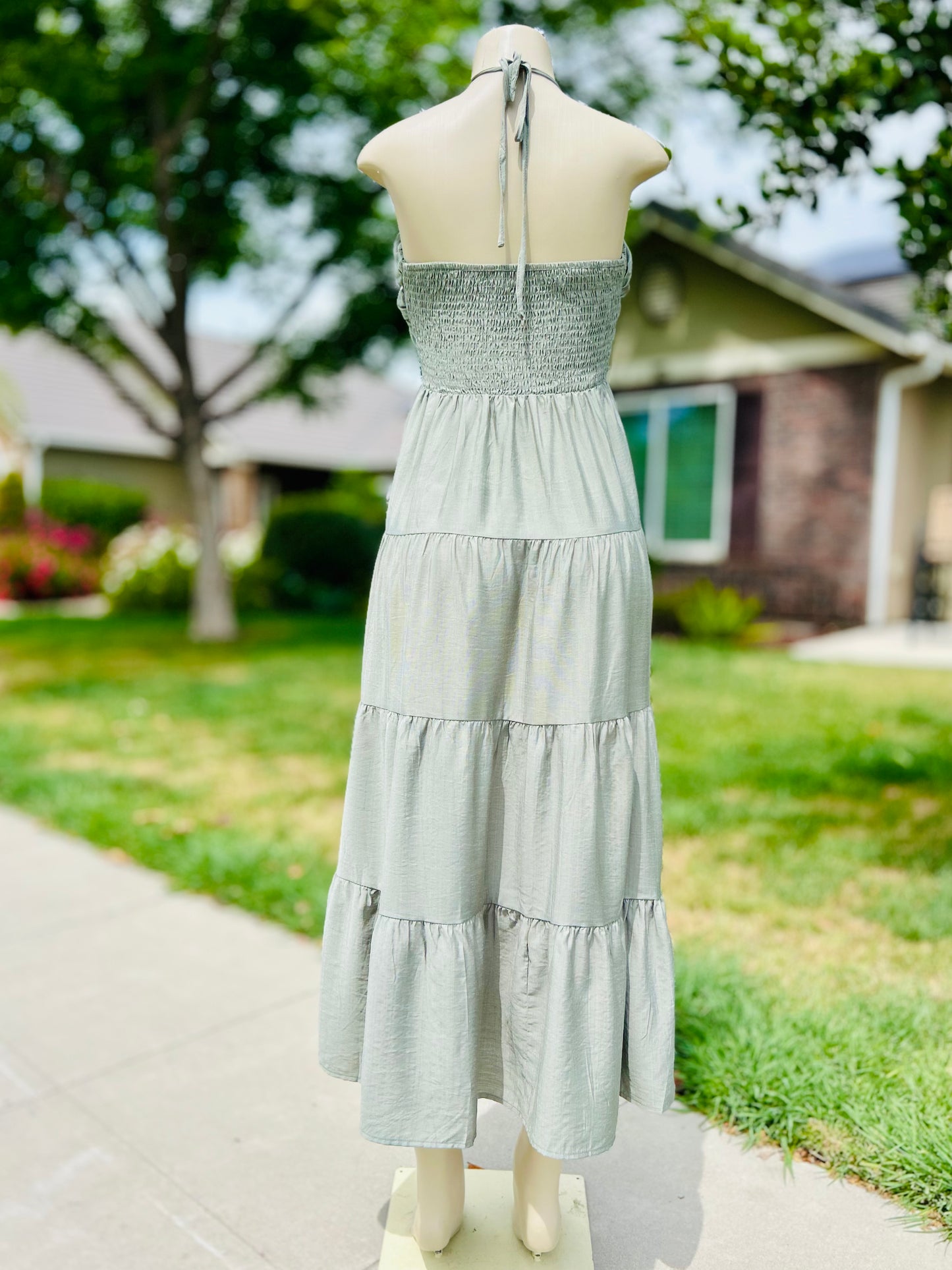 Olive Breeze Halter Maxi Dress