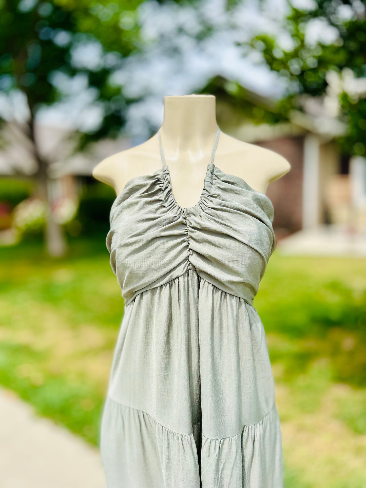 Olive Breeze Halter Maxi Dress