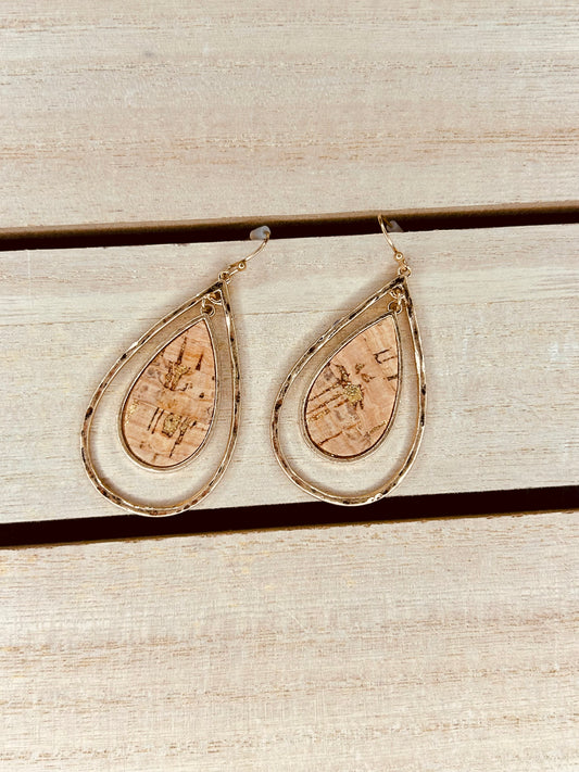 Teardrop Cork Metal Earrings