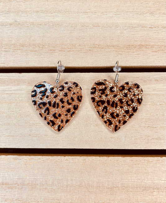 Glitter Animal Print Heart Earrings